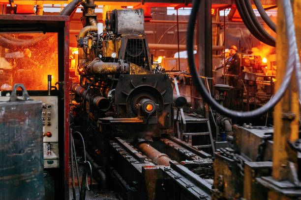 istock Iron pipe centrifugal pipe casting machine at the foundry 1845595671