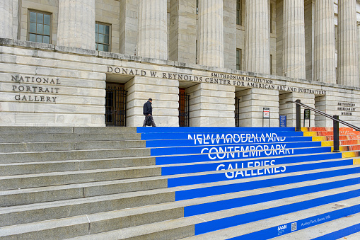 The blue painted steps outside the Smithsonian American Art Museum in Washington DC