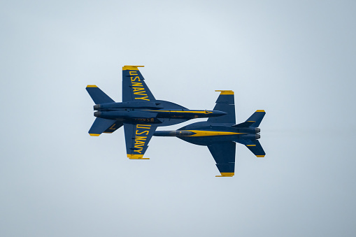 Aircraft performing flying tricks. Photo taken on 9/21/23 at the Miramar Airshow in San Diego California.