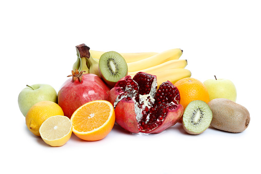 Fresh fruits assorted. Colorful fruits vegan food