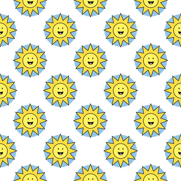 Vector illustration of Cute Yellow Sun Seamless Pattern
