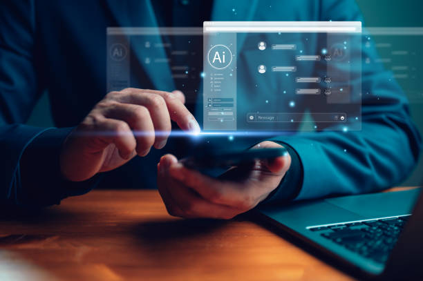 istock Ai tech assistant, secretary, businessman with Global Internet connect Chat with AI, Artificial Intelligence. Using command prompt for generates something, Futuristic technology transformation. 1845718954