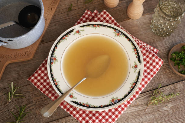 istock Bone broth made from chicken in a soup bowl 1845723111