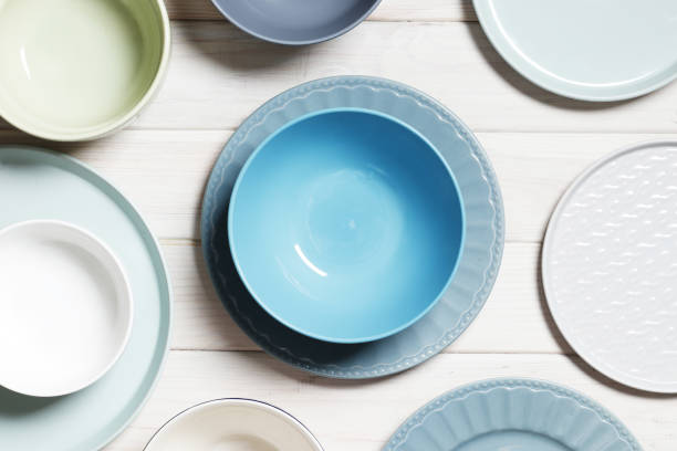 istock Set of clean tableware on wooden background 1845736942
