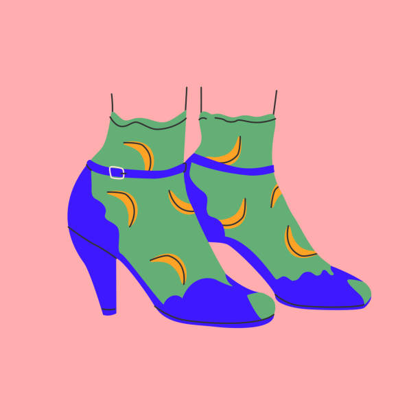 istock Icon of bright high heel shoes with funny socks 1845758234