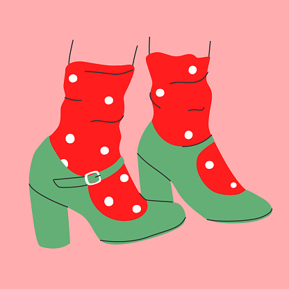 Icon of bright high heel shoes with funny socks