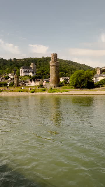 Cultural Medieval German Town as Viewed from the Rhine River