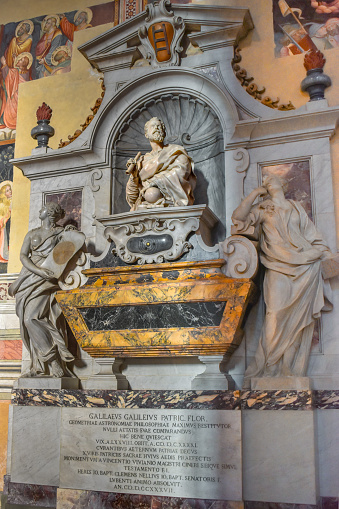 Florence, Italy - November 25, 2023: monumental tomb of Galileo Galilei in the Basilica of Santa Croce