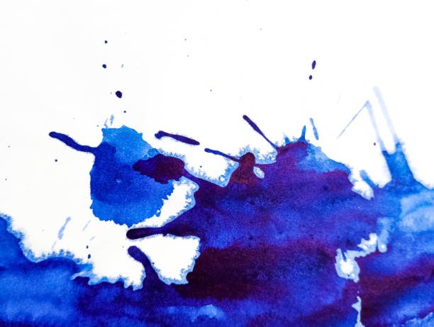 istock Blue paint splatter background texture. Abstract blue paint grunge background. Paint stains texture with copy space. Hand painted abstract artwork. Modern painting. Splash watercolor on white paper. 1845785924