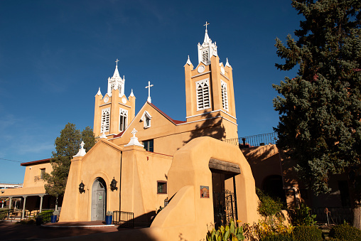 San Felipe de Neri Church, a historic Catholic church, at Old Town Plaza in Albuquerque, New Mexico, USA