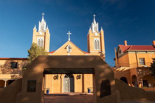 San Felipe de Neri Church, a historic Catholic church, at Old Town Plaza in Albuquerque, New Mexico, USA