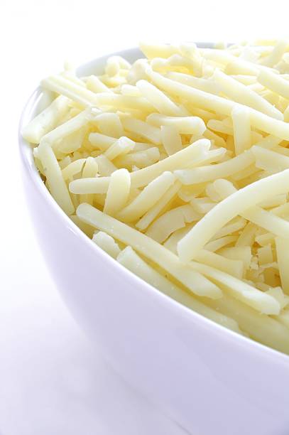 istock bowl of grated  Cheddar cheese on white background 184585619