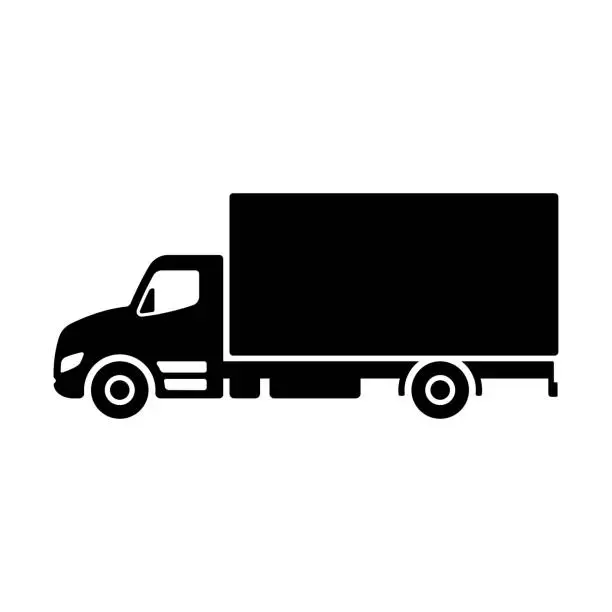 Vector illustration of Truck icon. Van. Black silhouette. Side view. Vector simple flat graphic illustration. Isolated object on a white background. Isolate.