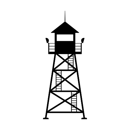 Watchtower icon. Black silhouette. Front side view. Vector simple flat graphic illustration. Isolated object on a white background. Isolate.