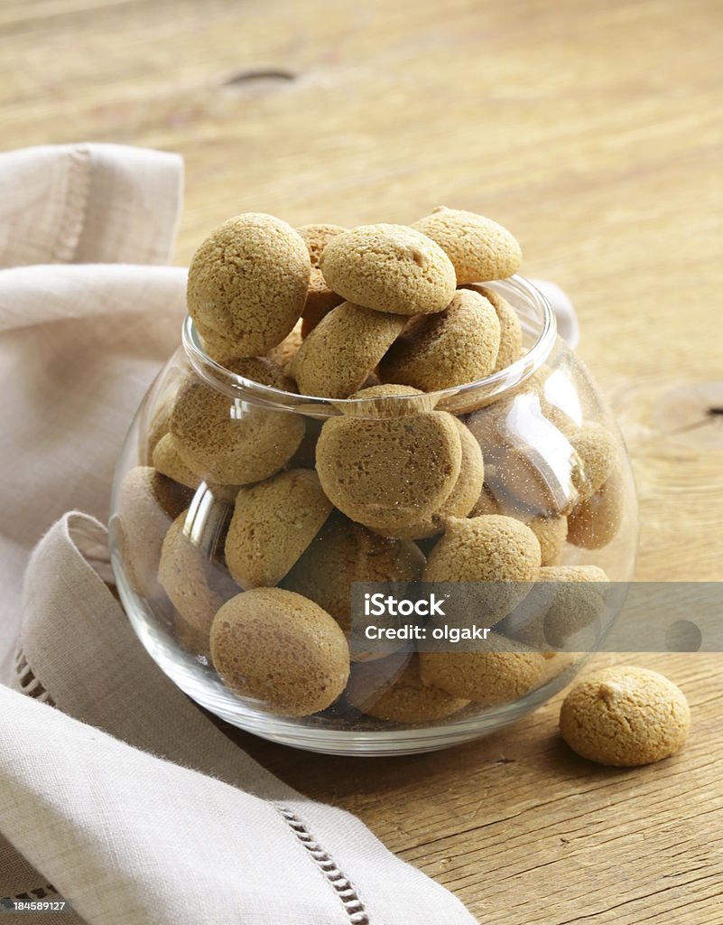 Italian almond amaretti cookies in a glass bowl Almond Stock Photo