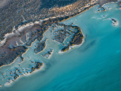 Aerial view of coast line around Shark Bay Western Australia taken from a small plane