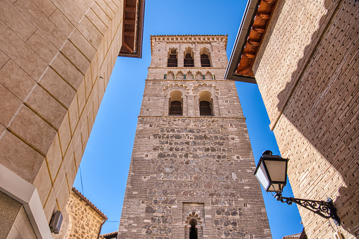 Original mosque minaret on the  site of the Iglesia de Santo Tomé church in Toledo, Spain