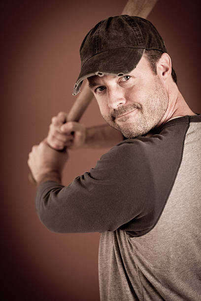 istock Vintage Baseball Player in Batting Stance with Bat 184591327