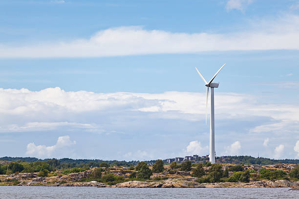 Alternative energy wind turbines Gotherburg Sweden Europe "A wind turbine on the coast in Gothenburg, Sweden. Adobe RGB 1998 profile." västra götaland county stock pictures, royalty-free photos & images