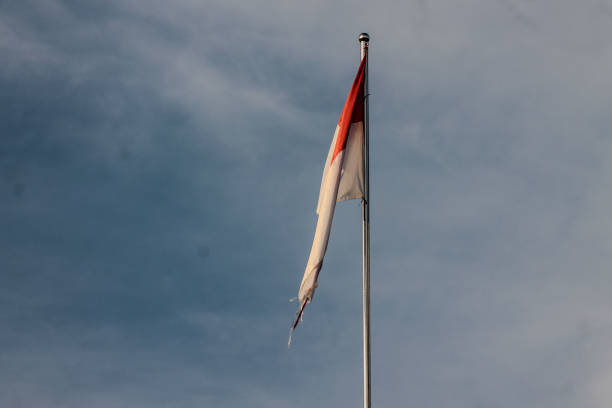 Old Indonesian flag on the wind