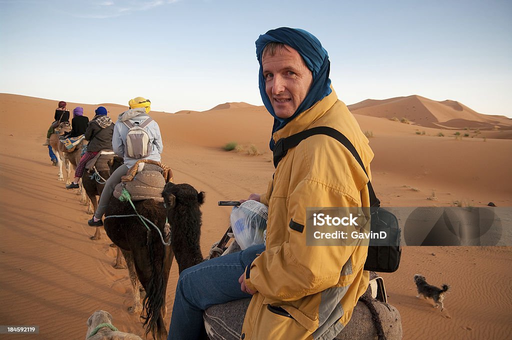 Турист Освобождая Верблюд Обучают в сахара, Африка - Стоковые фото Верблюд роялти-фри