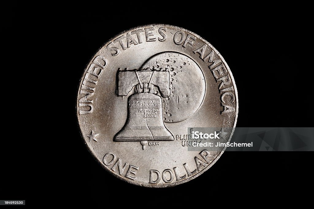 Silver Dollar Macro shot of the tail of an Eisenhower Silver Dollar. Liberty Bell - Philadelphia Stock Photo