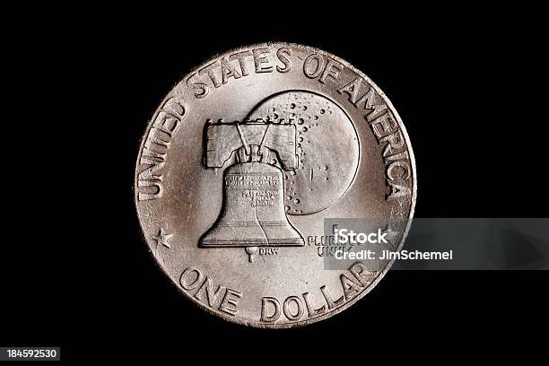 Silver Dollar Stock Photo - Download Image Now - Liberty Bell - Philadelphia, Black Background, Coin