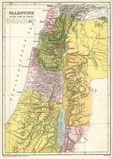 Map - Palestine in the time of Christ Vintage map from 1874 of Palestine in the time of Jesus Christ dead sea stock illustrations