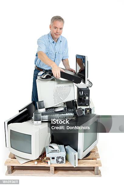 Man Recycling Electronics Stock Photo - Download Image Now - Electronics Industry, Recycling, Computer