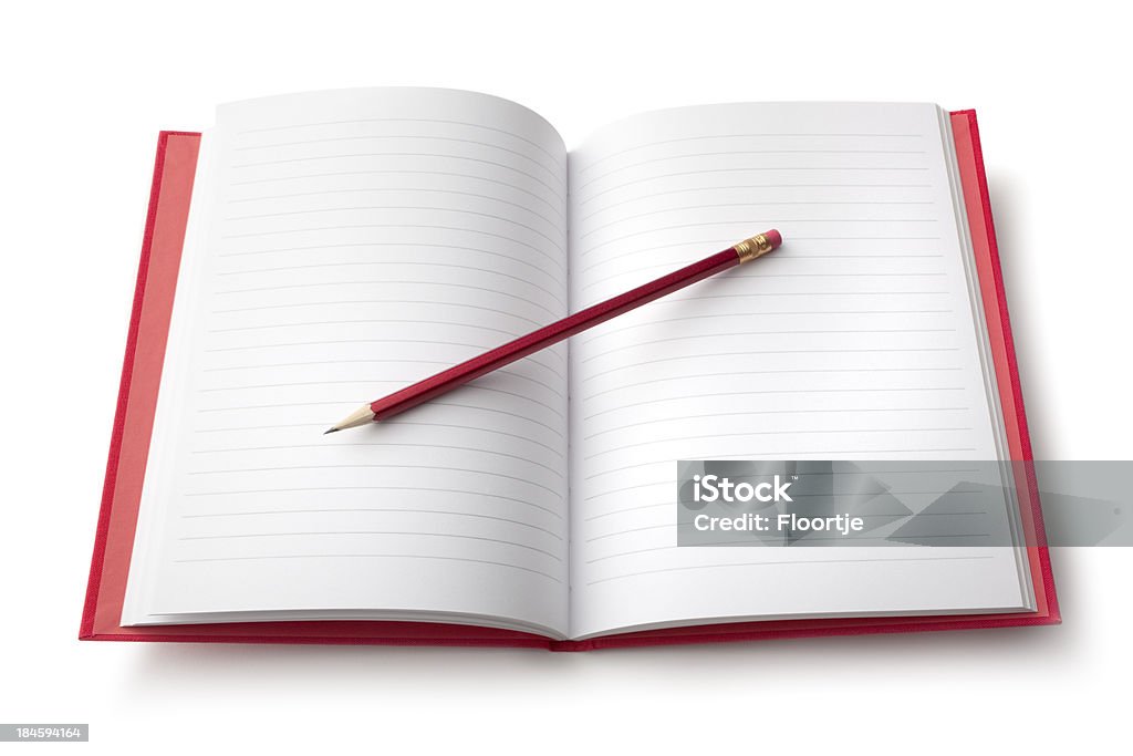 Oficina: El libro rojo y lápiz - Foto de stock de Cuaderno de ejercicios libre de derechos