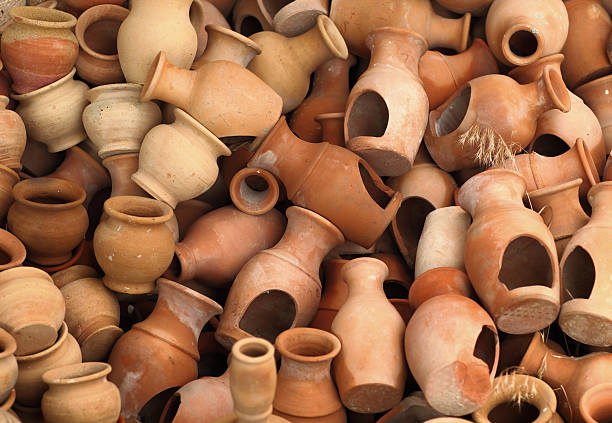 Pottery Turkish Handmade Pots In A Bazaar in The Cappadocia. persian pottery stock pictures, royalty-free photos & images