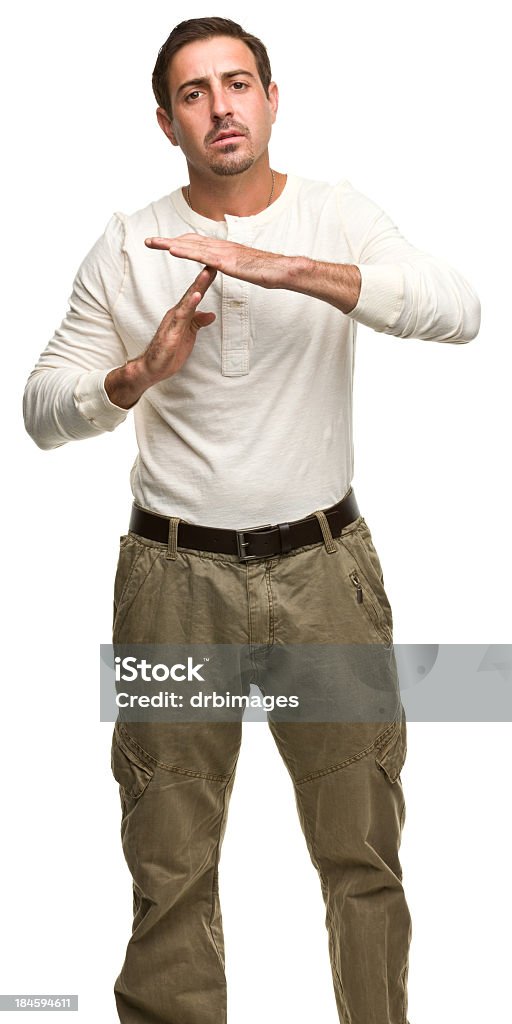 Man Signals Time Out Portrait of a man on a white background. http://s3.amazonaws.com/drbimages/m/as.jpg 30-34 Years Stock Photo