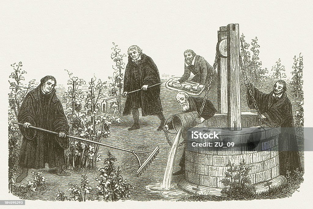 In the vineyard (Wittenberg) – von L. Cranach, Pass für den 1881 - Lizenzfrei Arbeiten Stock-Illustration