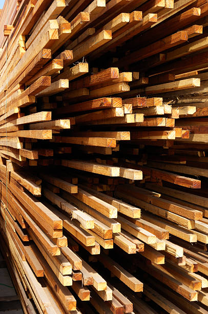 istock Stack of Just Milled Redwood Lumber 184595957