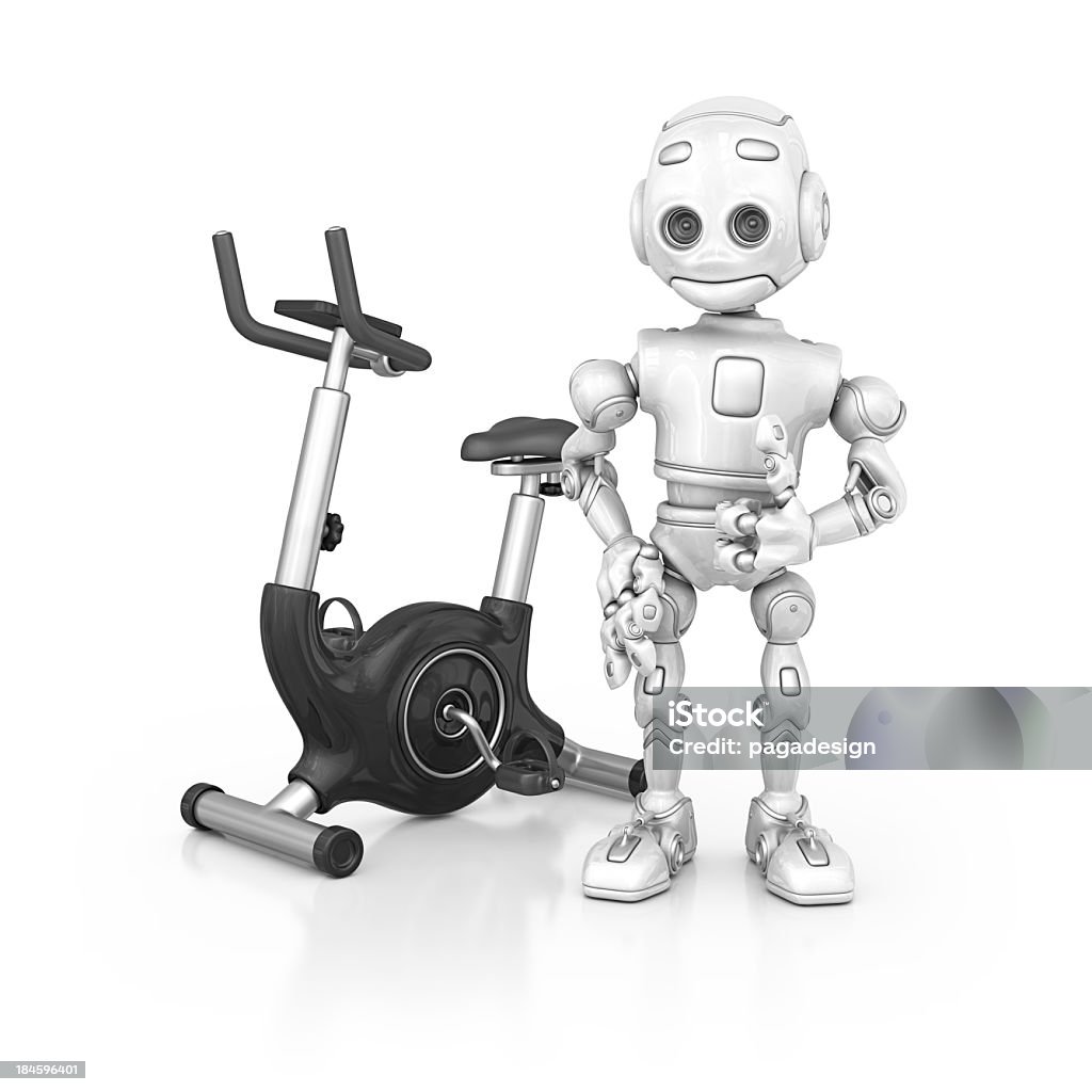 Robot And Exercise Bike Stock Photo - Download Image Now - Robot, Bicycle,  Cartoon - iStock