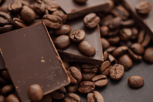 Chocolate and coffee beans close-up.Please see lightbox: