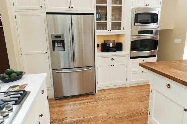 istock Domestic Kitchen Interior with Refrigerator, Contemporary Appliances in Residential Structure 184596748