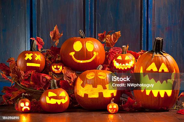 Halloween Jackolantern Pumpkins Stock Photo - Download Image Now - Pumpkin, Halloween, Jack O' Lantern