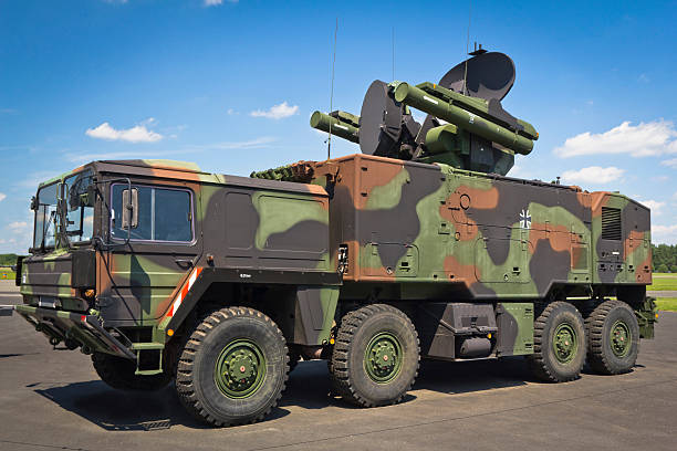 istock All-terrain truck with  short-range air missile 184596894