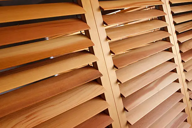 Western Red Cedar Plantation Shutters in the open position.