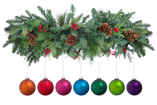 Holiday garland isolated on white.ALL NEW CHRISTMAS