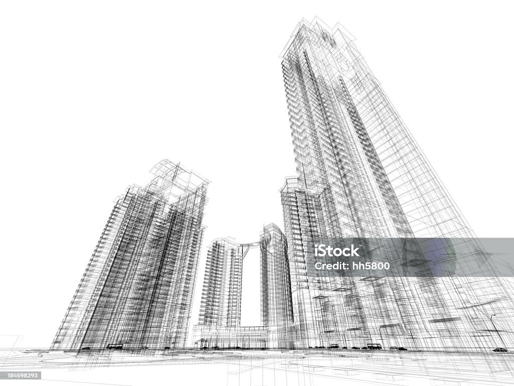 Arquitetura de arranha-céus de arquitetura Wire Frame - Foto de stock de Plano - Documento royalty-free