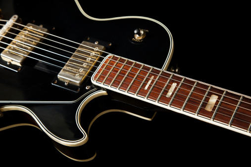 Vintage classic style ebony electric guitar with two humbucker pickups.