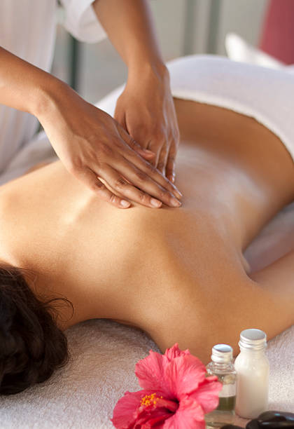 Back massage at the spa stock photo