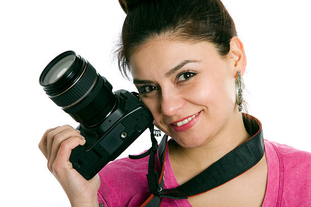 istock Woman photographer with camera 184599190