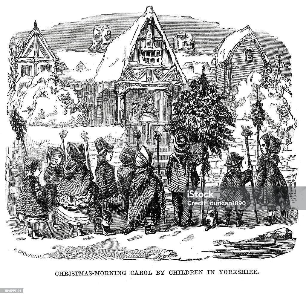 Manhã de Natal carol por chilrden em Yorkshire - Ilustração de Cantora de Cântico de Natal royalty-free