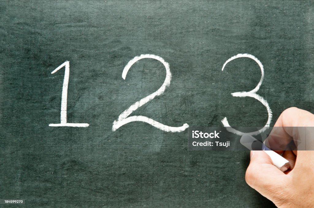 One Two Three "Number 1, 2, 3 hand written on blackboard." Chalk - Art Equipment Stock Photo