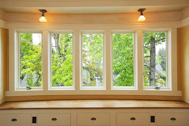 Beautiful bay window with bench.