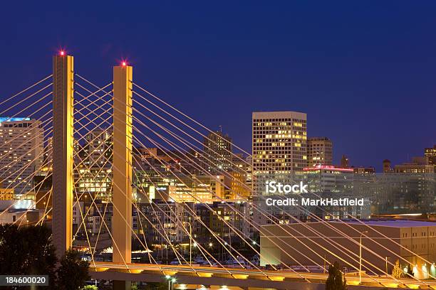 Nighttime Skyline Bridge View On Tacoma Washington Stock Photo - Download Image Now