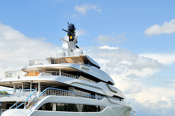 Detail on a huge yacht with multiple decks.